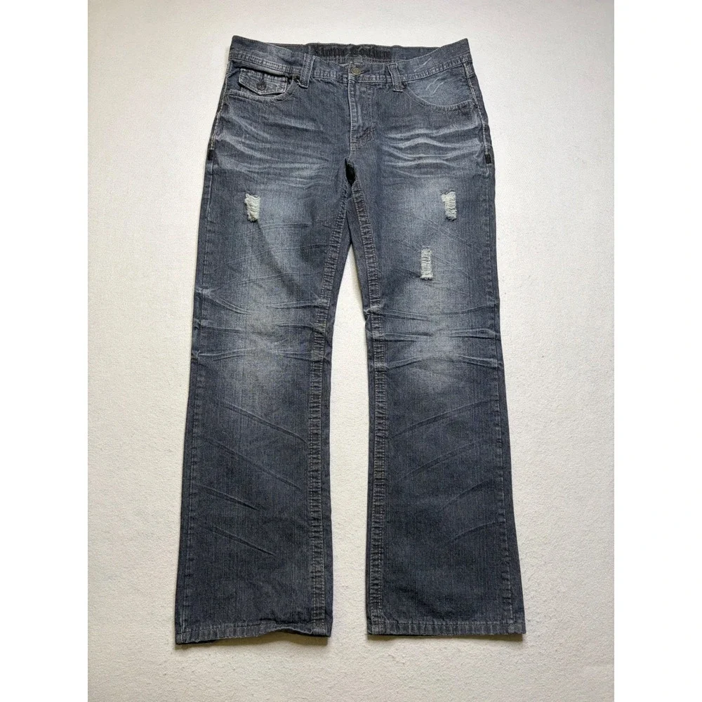 Xtreme Couture Jeans Mens 34x32 Blue Distressed Y2K‎ Embroidered Relaxed Fit